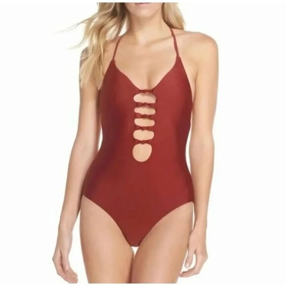 ✨Becca Virtue X-Back Knotted Front Love Letter Burnt Red Sz Large Swim✨